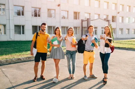 Students walking outside school