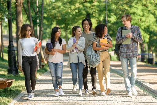 Group of students walking outdoors
