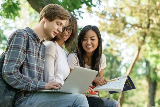 Students studying together outdoors